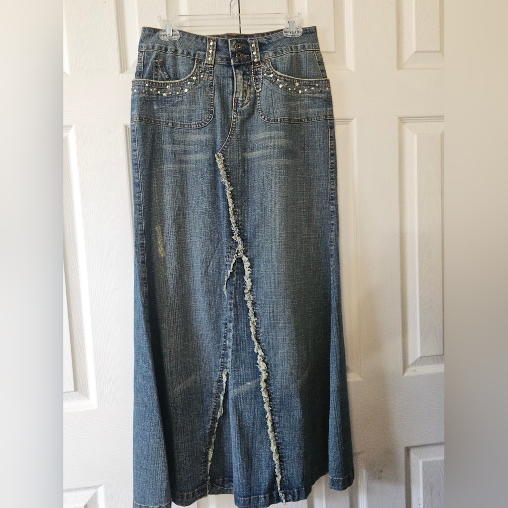 Studded Blue Denim Skirt